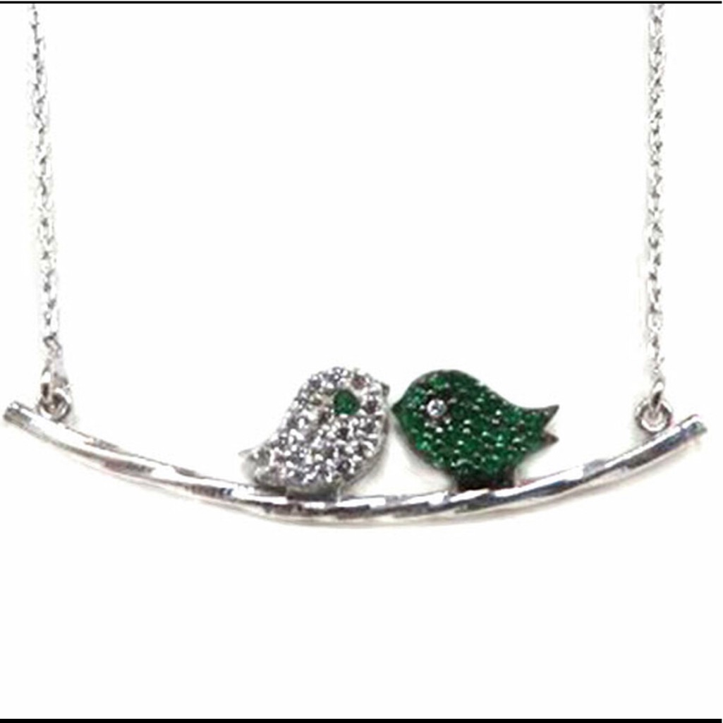 Emerald And Clear Cz Love Bird Necklace,Nwt